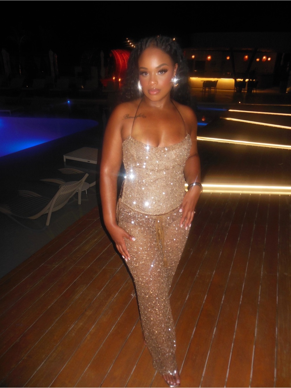 Jaded London Gold Sequin Camisole Drawstring Trousers Jumpsuit